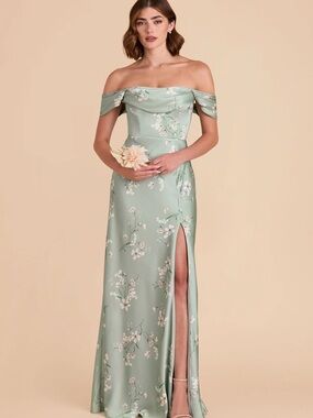 Birdy Grey Mia Sage Floral Satin Gown